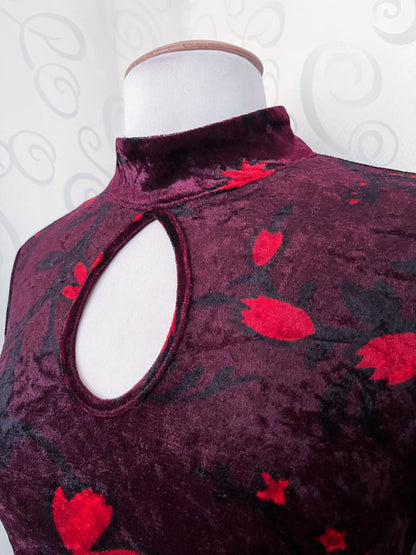 00’s Asian Style/Qipao velvet floral dress❤️🌺