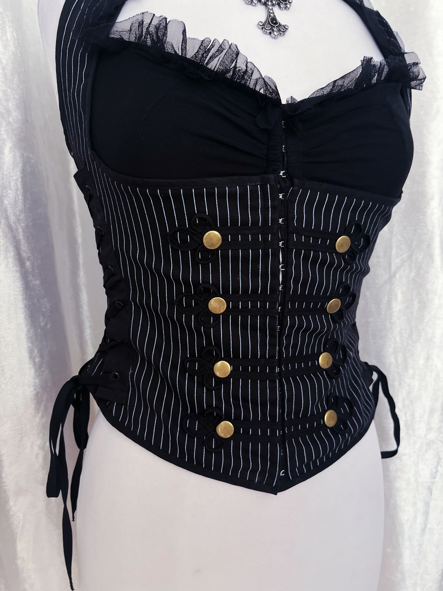 Spin Doctor gothic vest striped cotton corset with lace-up details 🦇