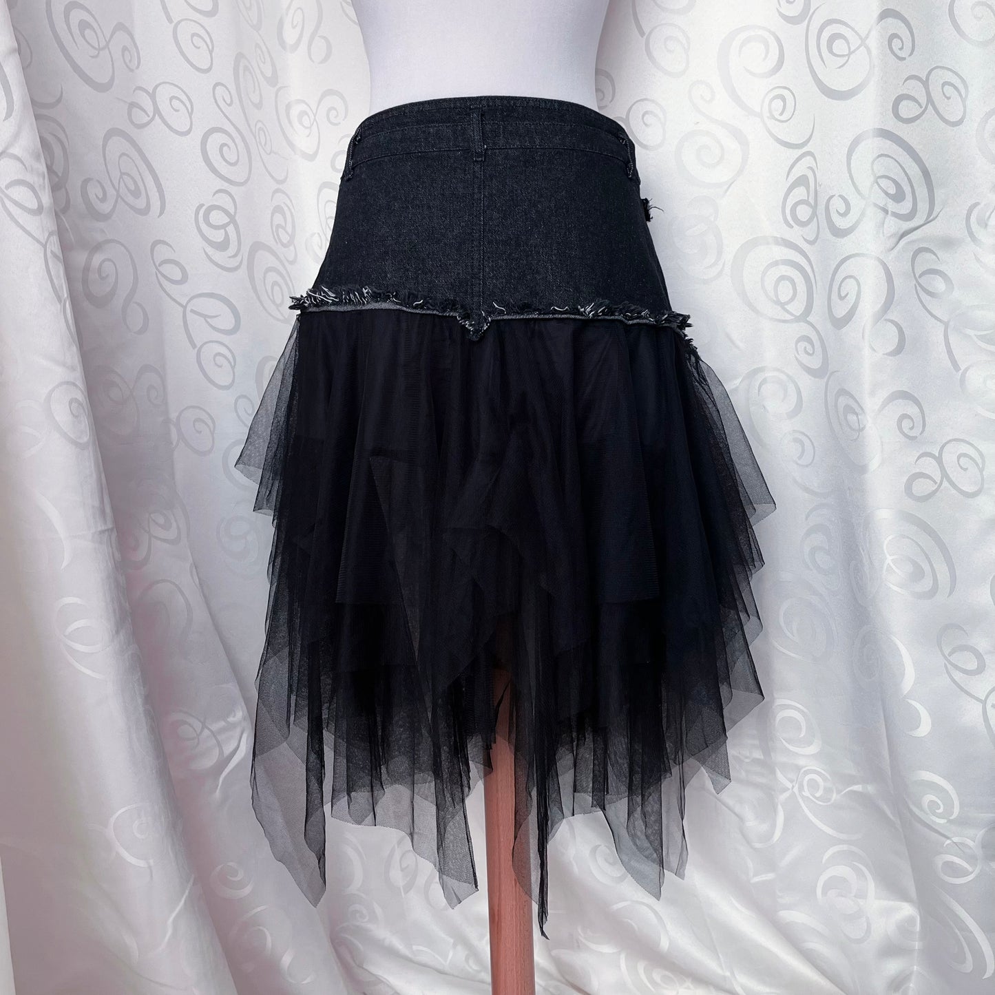 Fairy denim mesh asymmetrical tulle skirt 🕷️🦇
