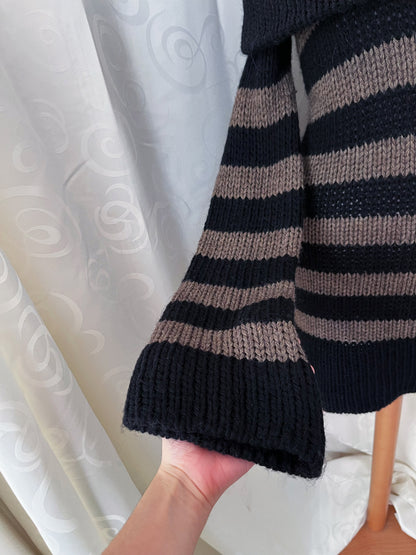 Iconic emo striped knit off-shoulder tunic 🕷🗝