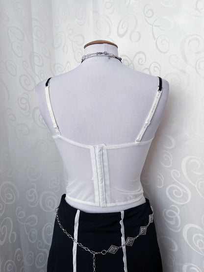 Rosy crop white polka corset top 🌀