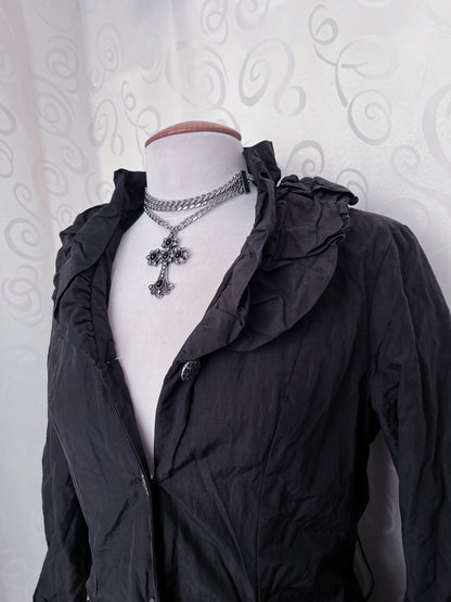 00’s Gothic / Jirai Kei light black coat with ruffle details 🌀🕷️