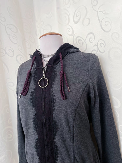 Whimsygoth light grey hooded jacket with beautiful lace details 💜🌀