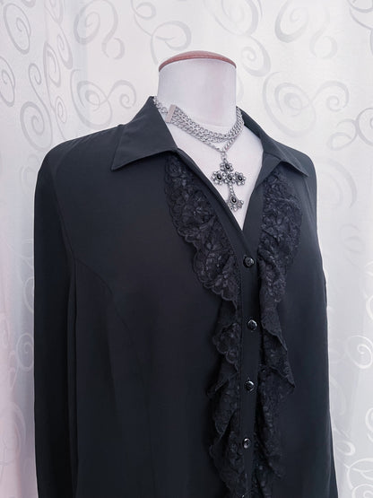 Vintage Your Sixth Sense Gothic victorian style ruffle black shirt 🕸️🕷️