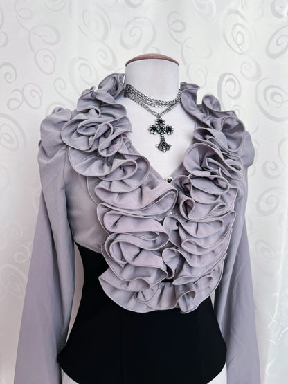 Gothic Jirai Kei style boned ruffle shirt 🦇🌀