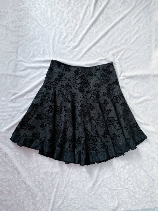 Whimsy goth winter skirt with velvet details