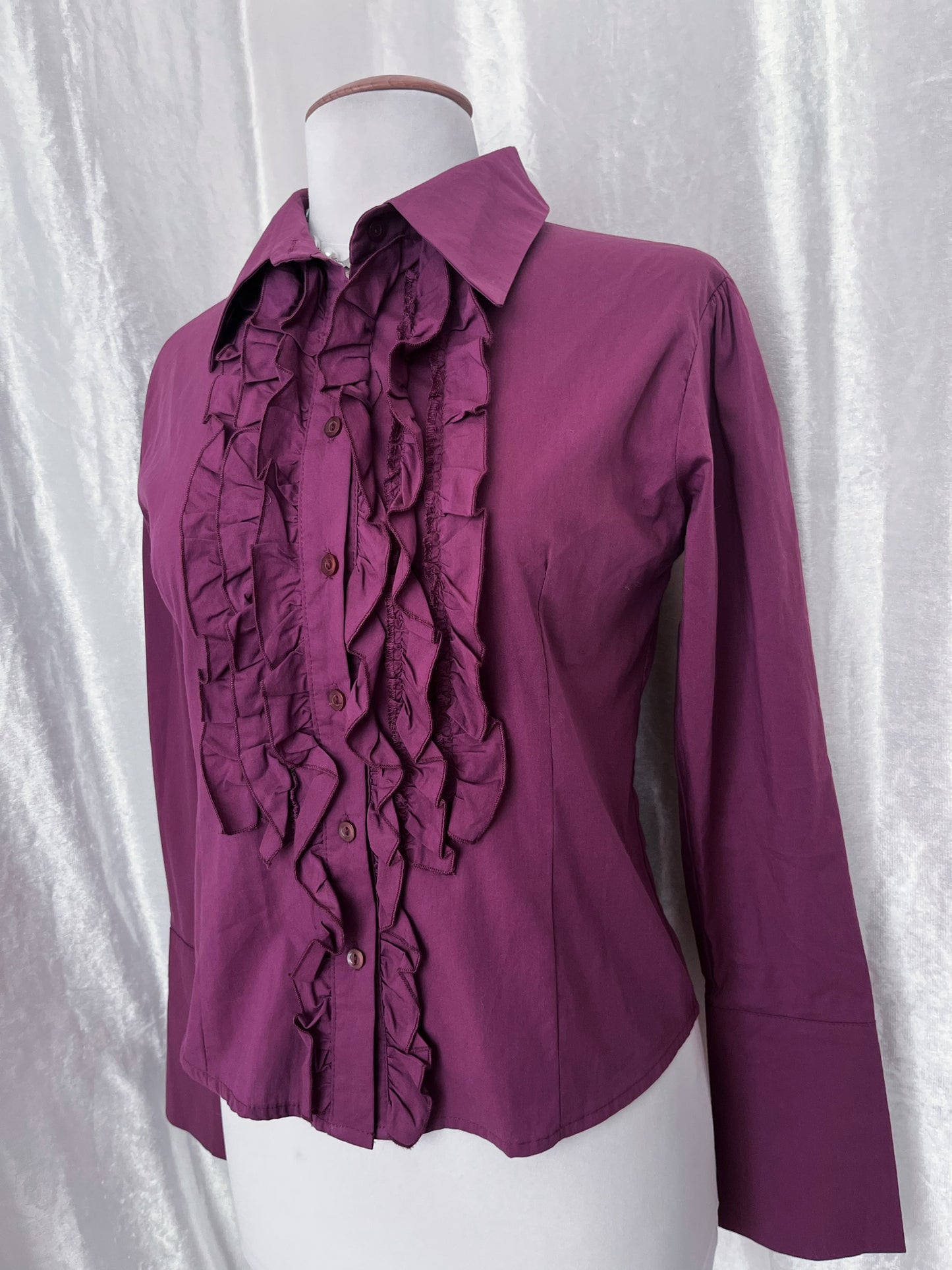 Gothic coquette bright purple cotton shirt with ruffle detail 💜