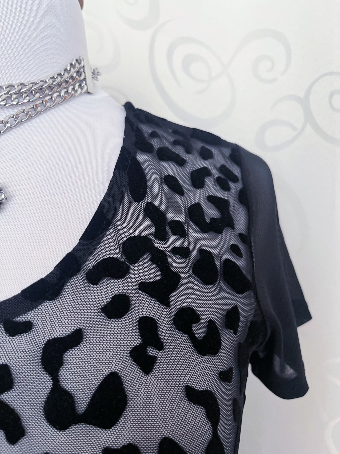 Alt mesh black tee with with embossed velvet animal print detail 🐾
