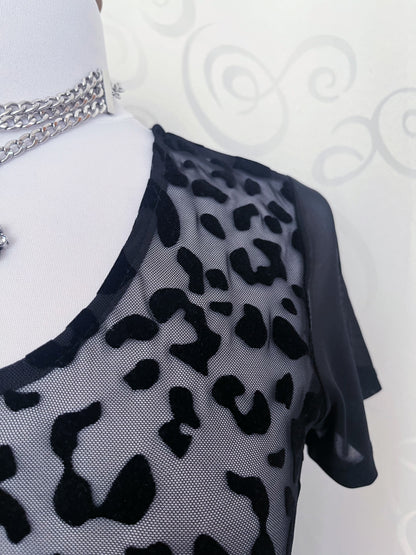 Alt mesh black tee with with embossed velvet animal print detail 🐾