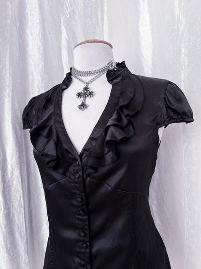 Gothic coquette black ruffle shirt 🎀