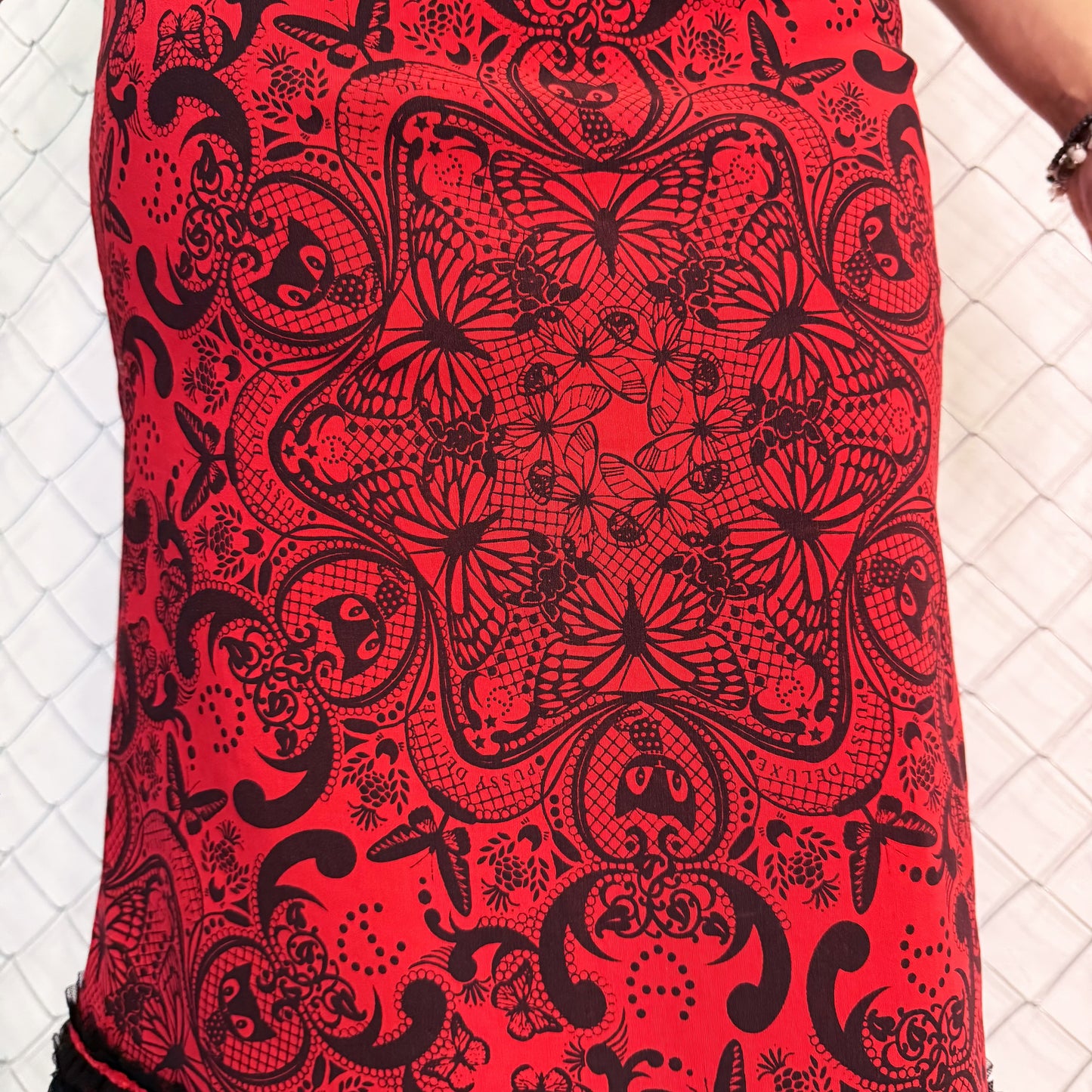 00’s Pussy Deluxe emo midi skirt with cat pattern 🐈‍⬛