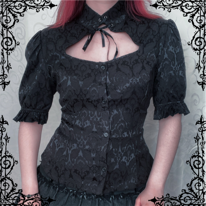 Dracula Gothic victorian style Short Sleeved Brocade Keyhole Blouse 🖤🦇