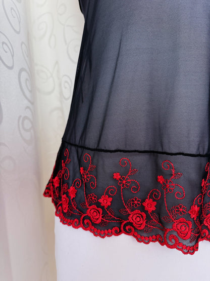 Whimsygoth/Vampire black bustier top with red embroidered details 🦇💔