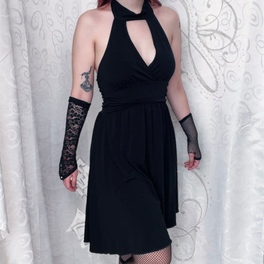 00’s deadstock whimsy black halter dress 🦇