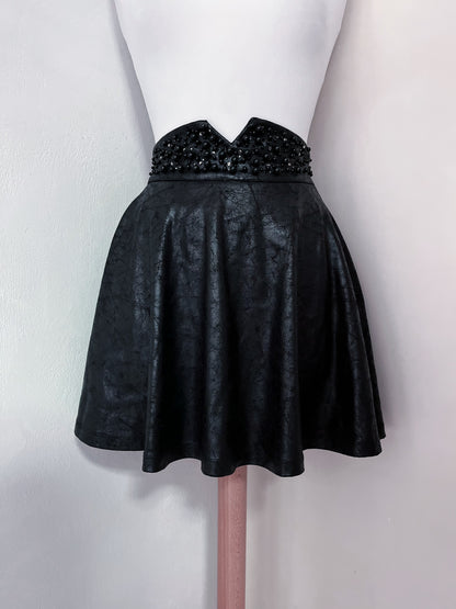 Gothic black faux leather beaded skirt 🦇