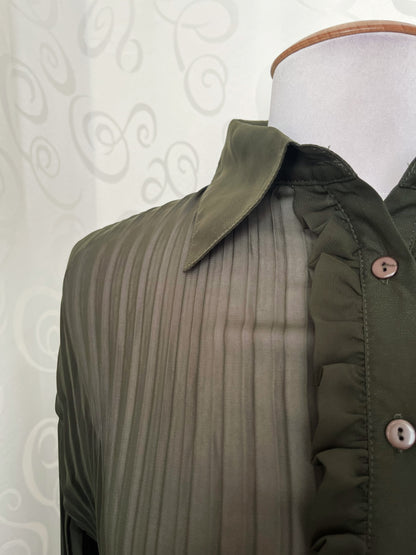 00’s whimsy victorian style mesh olive ruffle shirt 🕷️🌀