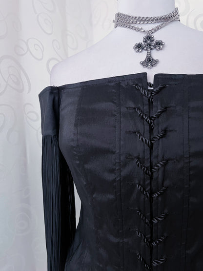 00’s Gothic Vivien Caron lace-up corset with mesh sleeves 🕷️