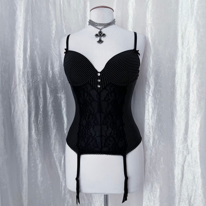 00’s Gothic striped corset with garters 🕸️