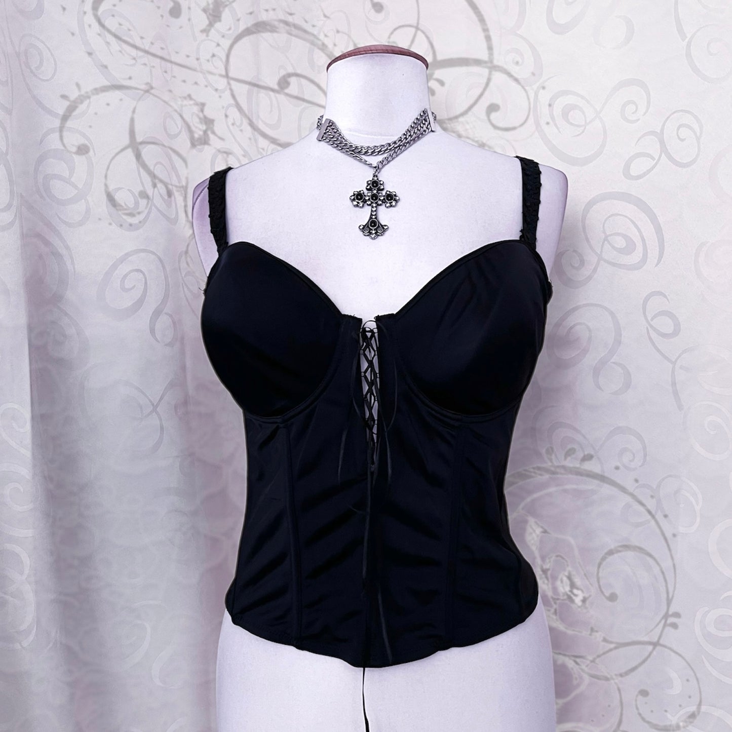 Gothic lace-up black corset 🦇