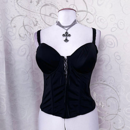 Gothic lace-up black corset 🦇