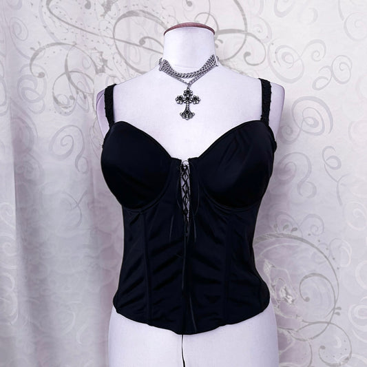 Gothic lace-up black corset 🦇