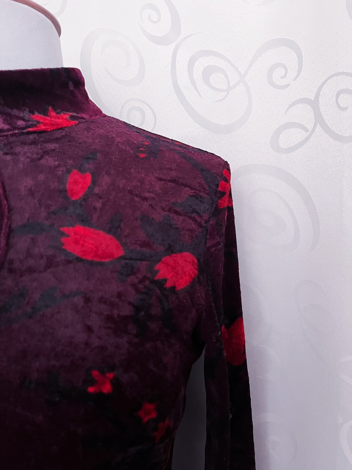 00’s Asian Style/Qipao velvet floral dress❤️🌺