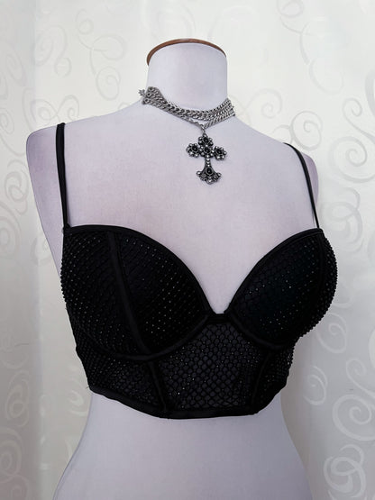 Gothic beaded black crop bustier/corset top 🦇