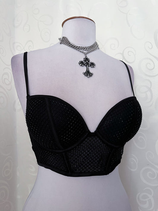 Gothic beaded black crop bustier/corset top 🦇