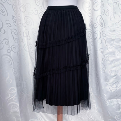 Gothic black mesh midi skirt with ruffle & string details 🕷️
