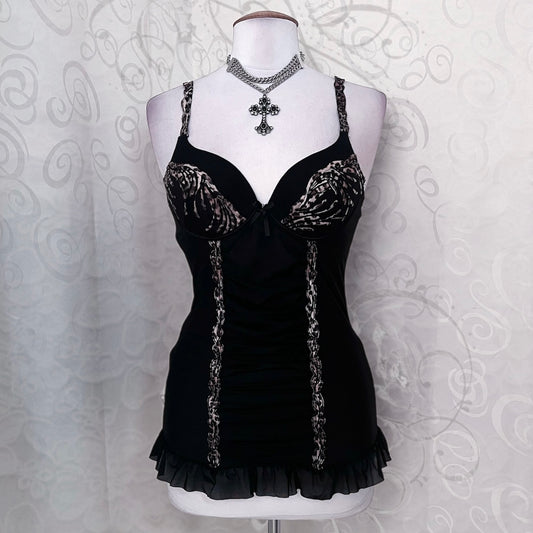Black & leopard print mesh corset 🐆🕷️