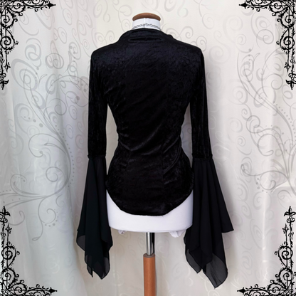 Deadstock Laughing Vampire Gothic crushed velvet victorian style top with bell mesh sleeves 🦇