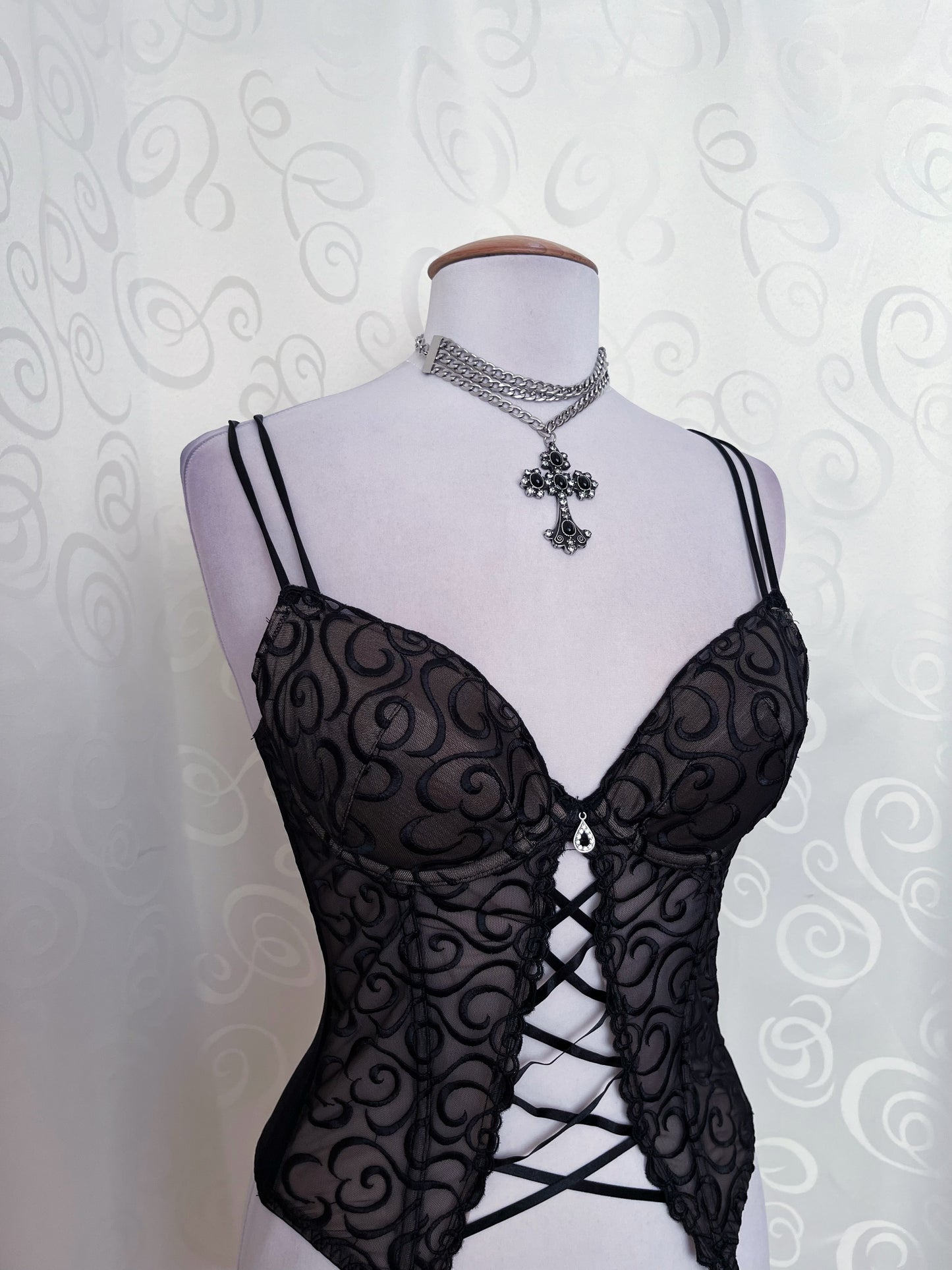 Whimsygoth lace-up corset with embossed spiral detail 🌀