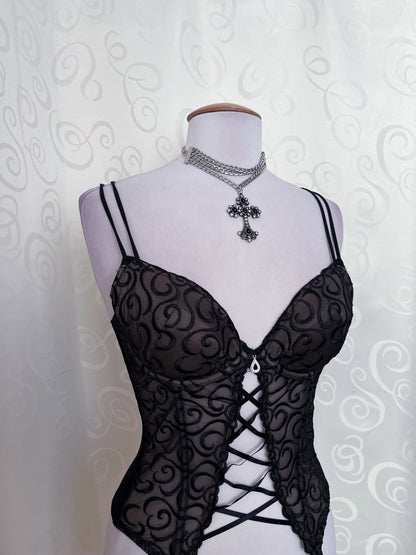 Whimsygoth lace-up corset with embossed spiral detail 🌀