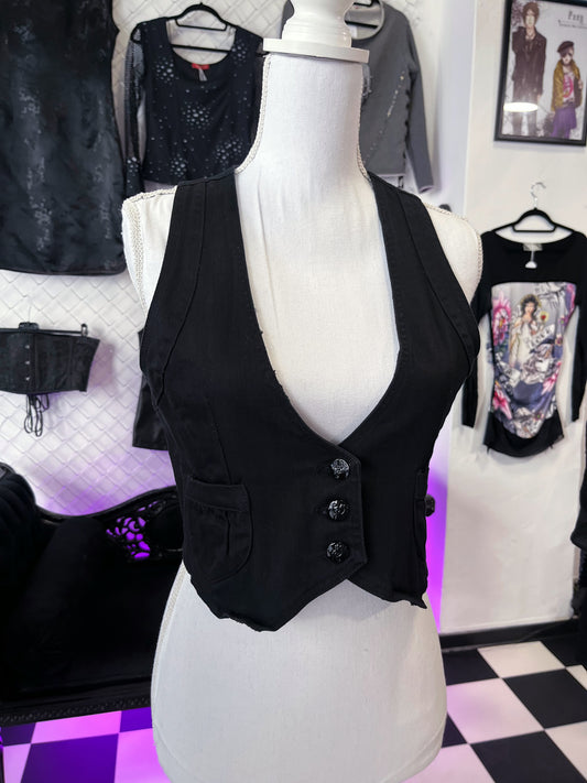 00’s Alt denim black crop vest 🖤