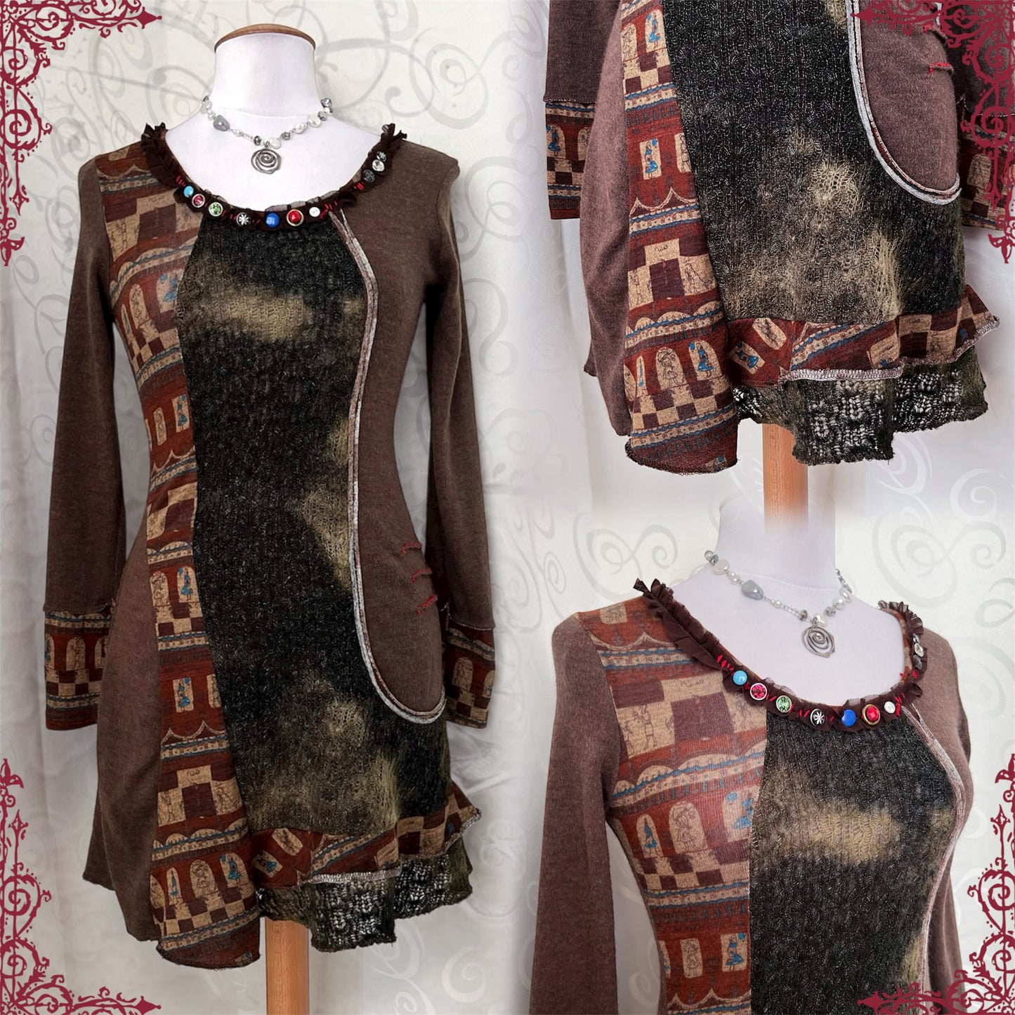 00's Whimsy Twee dress with beautiful egyptian design and faux mohair feel 🌒🍎