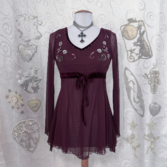 Melrose, whimsy fairy plum mesh top with sequin details 💜🎀