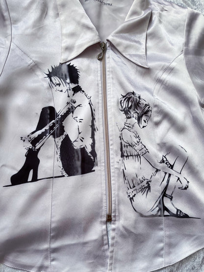 Tokyo Girlfriends Reworked satin zip-up shirt