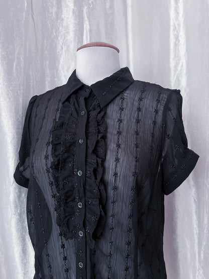Gothic ruffle mesh embroidered shirt 🦇