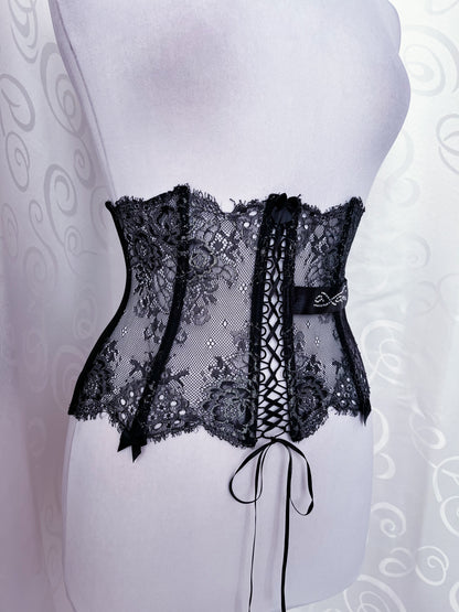 Whimsygoth stunning mesh & lacey waist corset 🌀🕸️