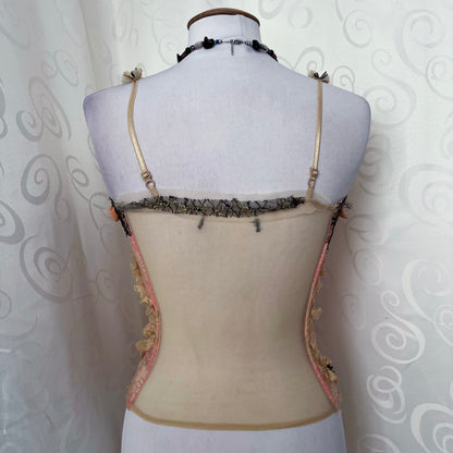 Iconic 00’s fairy rose & beige lace corset top 🌸🪷