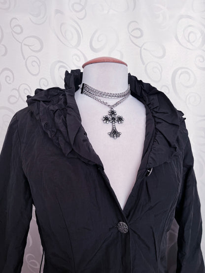 00’s Gothic / Jirai Kei light black coat with ruffle details 🌀🕷️
