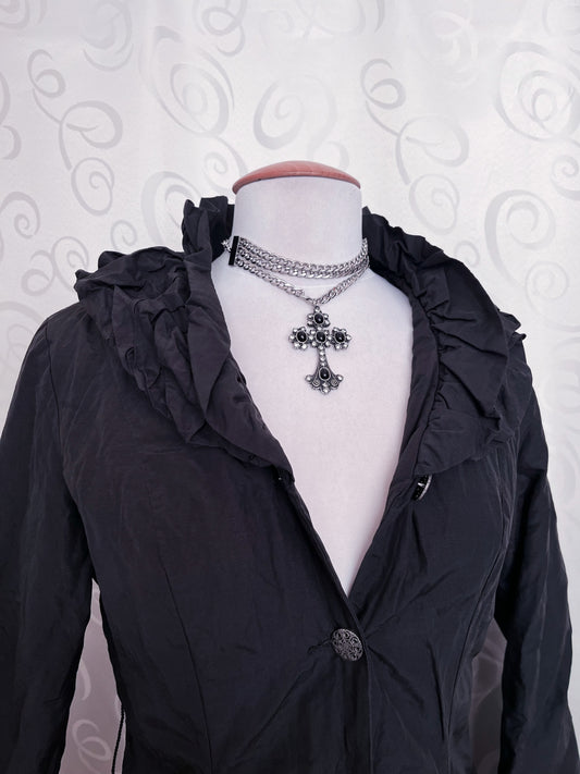 00’s Gothic / Jirai Kei light black coat with ruffle details 🌀🕷️