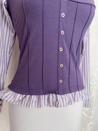 Cutest lilac striped shirt with purple vest detail 💜