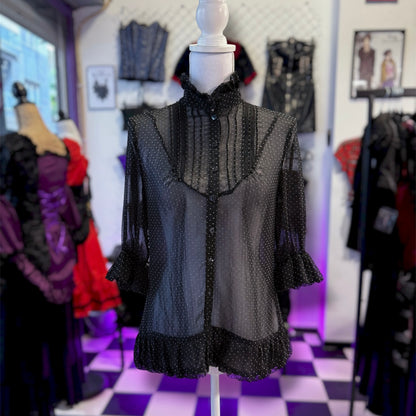 Dark coquette/Jirai kei style see-through polka dot shirt 🌀
