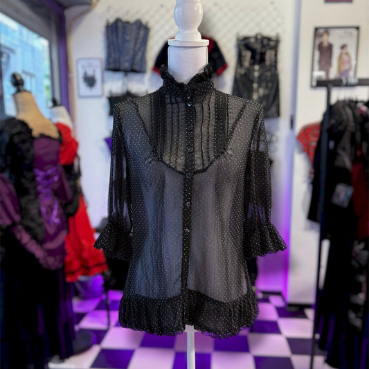Dark coquette/Jirai kei style see-through polka dot shirt 🌀