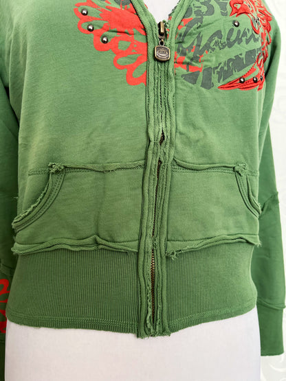 00’s/Y2K iconic embroidered & printed 
green hooded jacket 🐍🦎