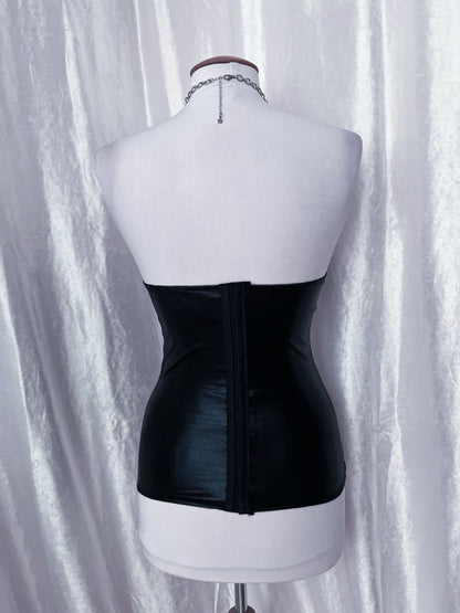 Gothic maid lace & faux leather corset 🕷️🕸️