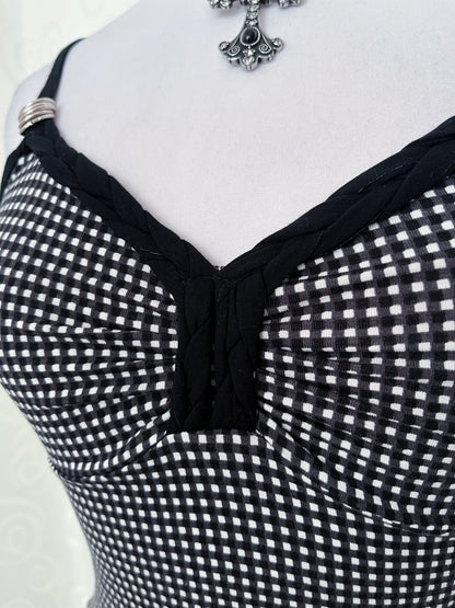 Twee little checked cami top with metallic hoops on the straps 🌀