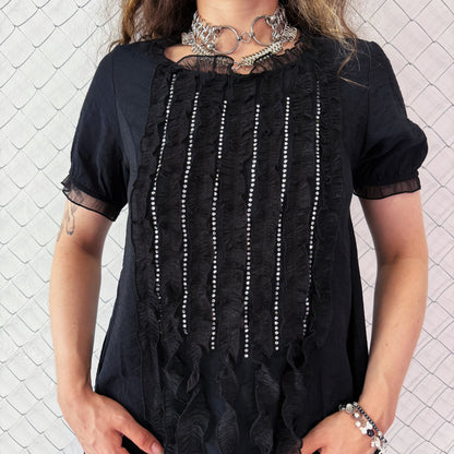 00’s whimsygoth/fairy black top with jellyfish detail 🪼🦇✨