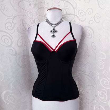 Alt black corset with harness & red details ♥️